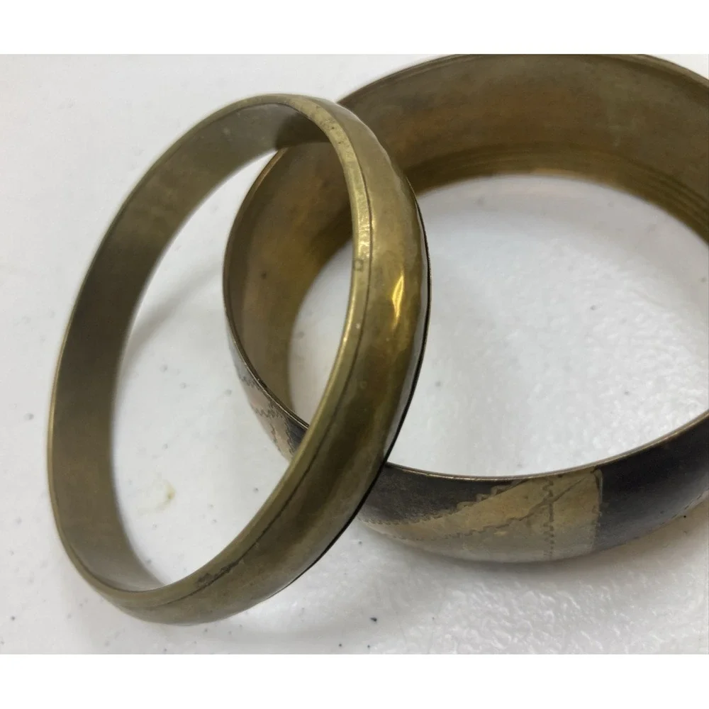 Pair‎ Of Vtg Brass Stackable Bangle Bracelet Boho Tribal Hammered Metal